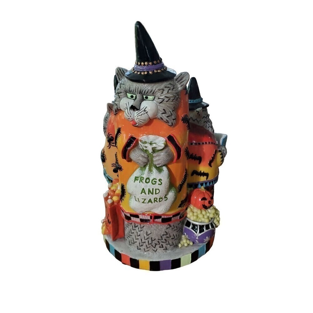 Fitz & Floyd Kitty Witches Musical Halloween Cat Cackle & Laugh Retired Figurine